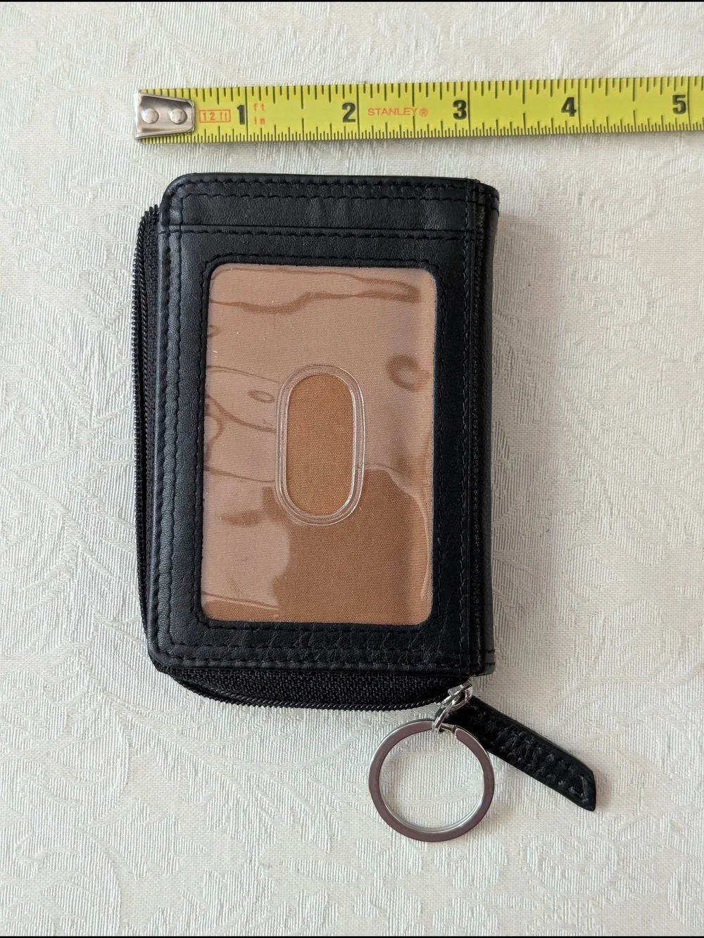 Black Men Women's Zip-Around Wallet ID Window Key Ring Solid
